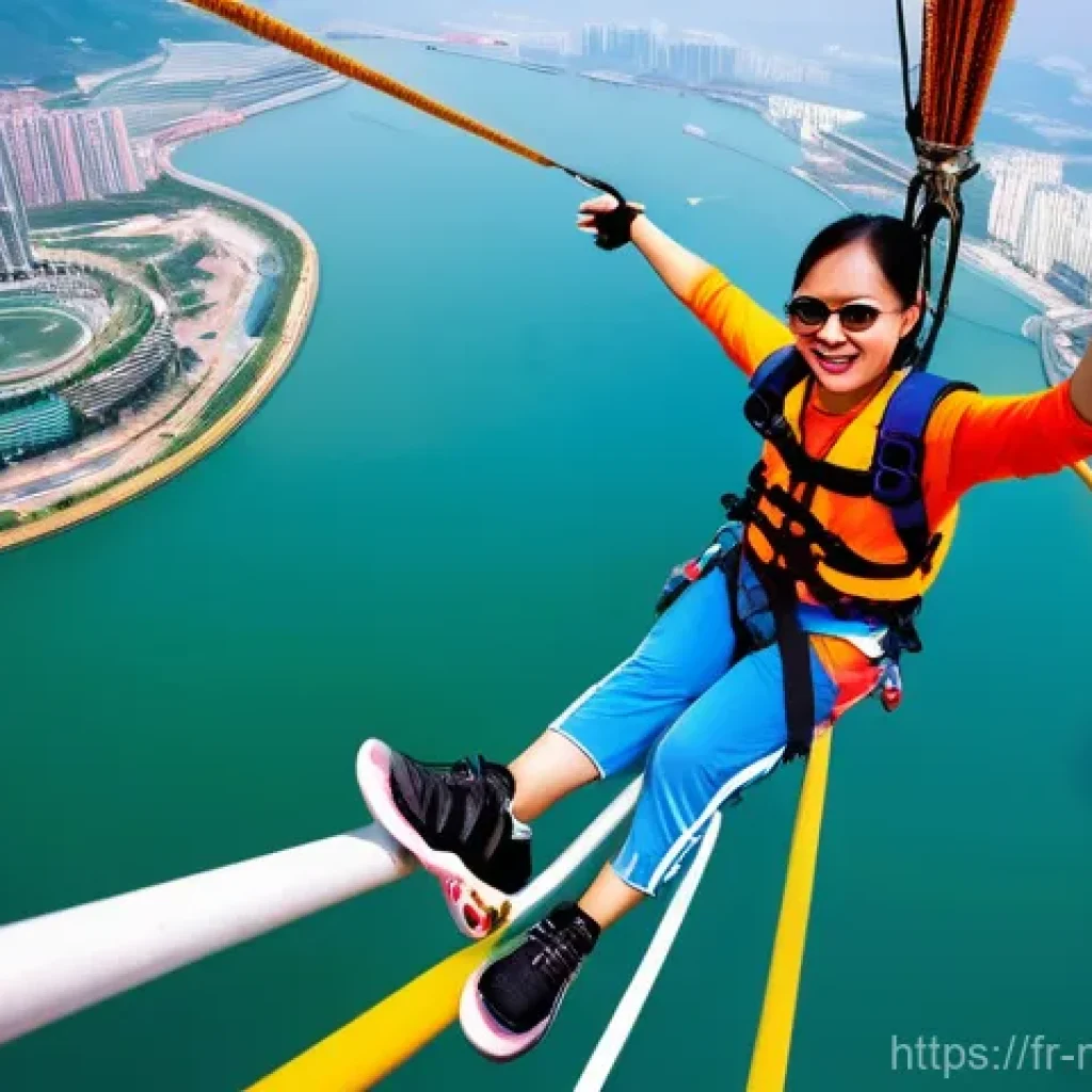 마카오 타워 번지점프 체험 - **"The Edge of Awe at Macau Tower"**
    A person stands on the outdoor bungee jumping platform of t...