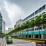 마카오의 자연재해와 예방책 - A modern urban scene in Macao featuring newly constructed public buildings such as hospitals and sch...