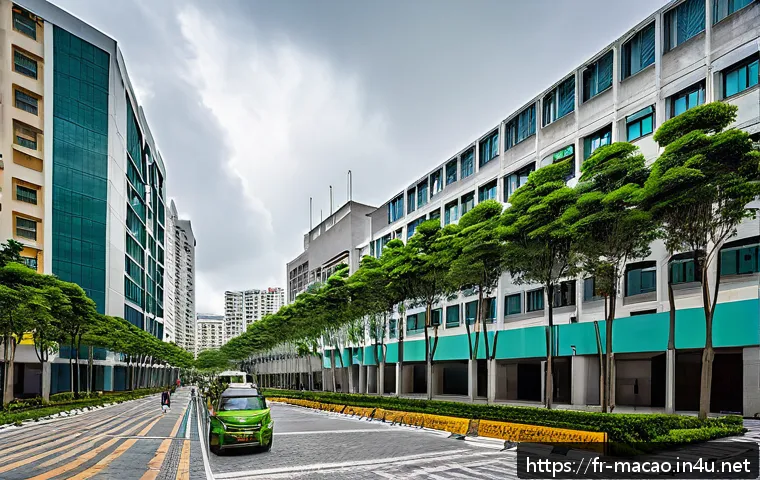 마카오의 자연재해와 예방책 - A modern urban scene in Macao featuring newly constructed public buildings such as hospitals and sch...