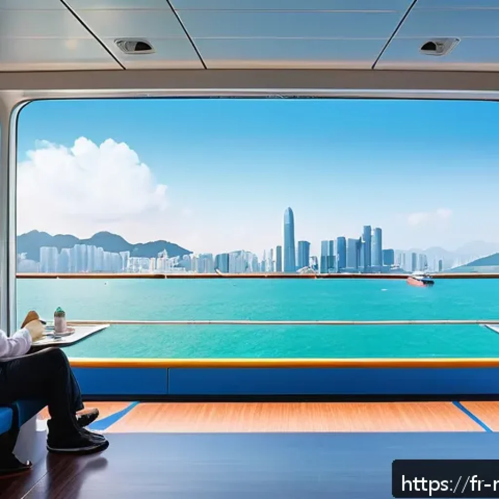 마카오와 홍콩 교통 연결 방법 - A sleek modern ferry crossing the calm waters between Macao and Hong Kong on a bright sunny day, pas...